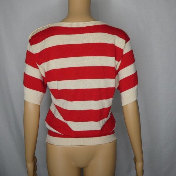 Gloria Sachs Wool Striped Button Detail Sweater Sm - Picture 8 of 8